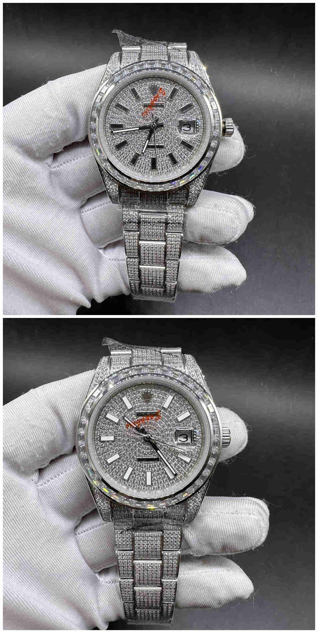 Rolex Datejust AAA 2813 automatic Iced out silver case 41mm baguette bezel diamonds dials oyster bracelet with diamonds buckles all CZ stones
