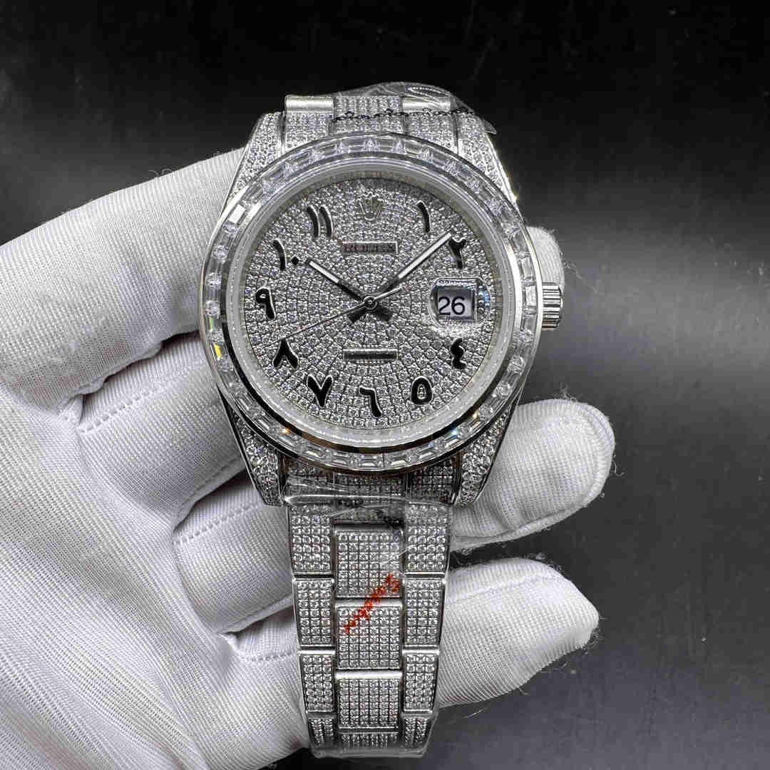 Rolex Datejust AAA 2813 automatic Iced out silver case 41mm baguette bezel diamonds dials oyster bracelet with diamonds buckles all CZ stones