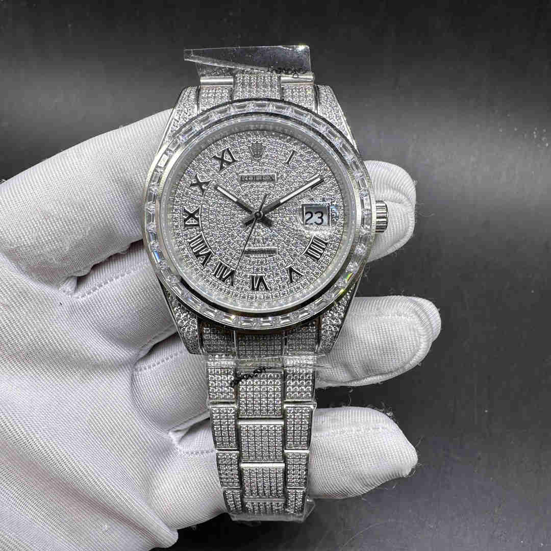 Rolex Datejust AAA 2813 automatic Iced out silver case 41mm baguette bezel diamonds dials oyster bracelet with diamonds buckles all CZ stones  B88