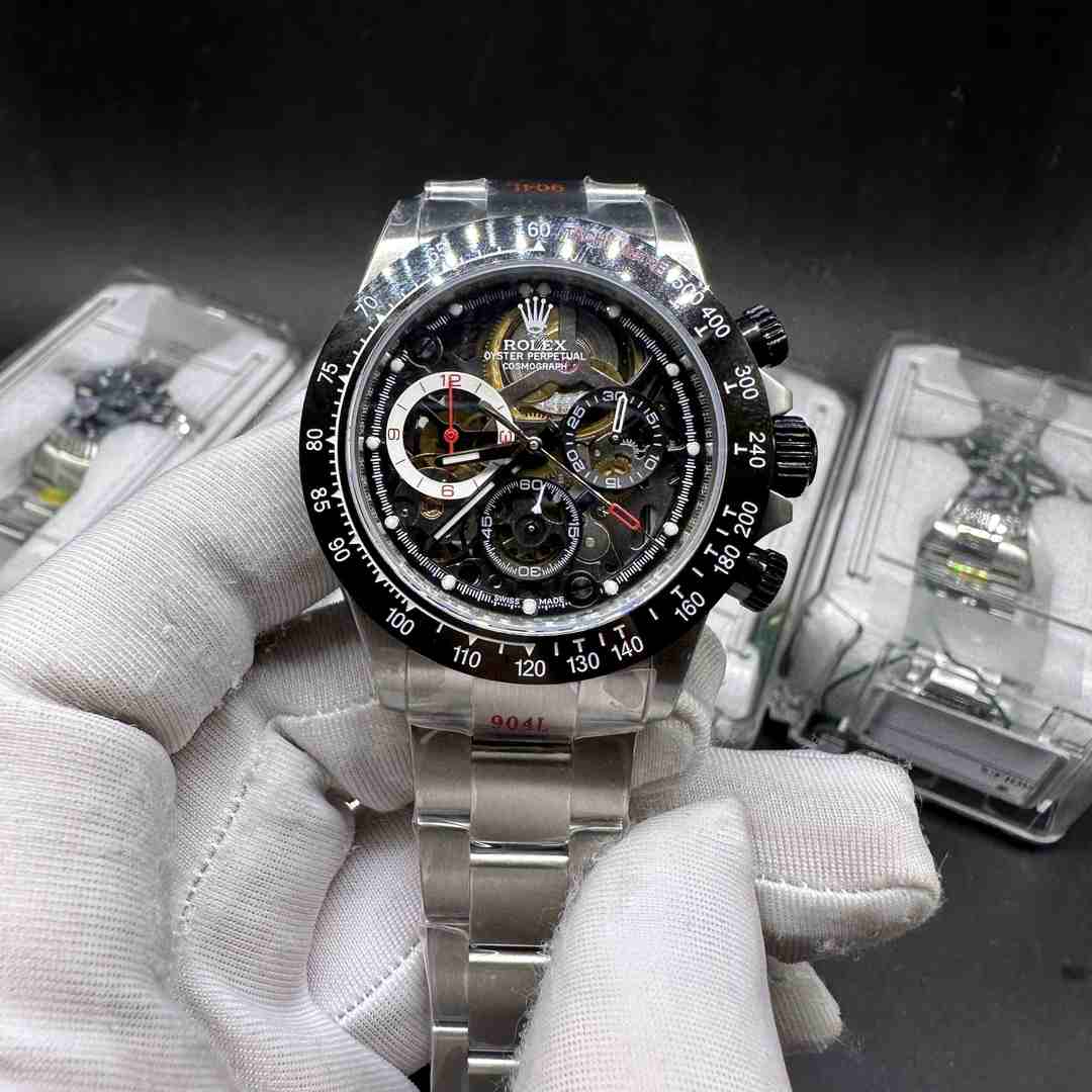 Rolex Daytona 40 Skeleton Sonic 4130 movement 904L steel case Black ceramic bezel Oyster bracelet men stopwatch A000