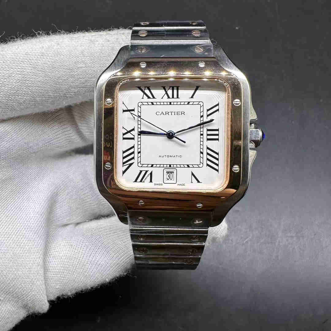 Cartier Santos AAA automatic Rose gold 2tone case 38.5*40mm White dial Roman numbers  A15