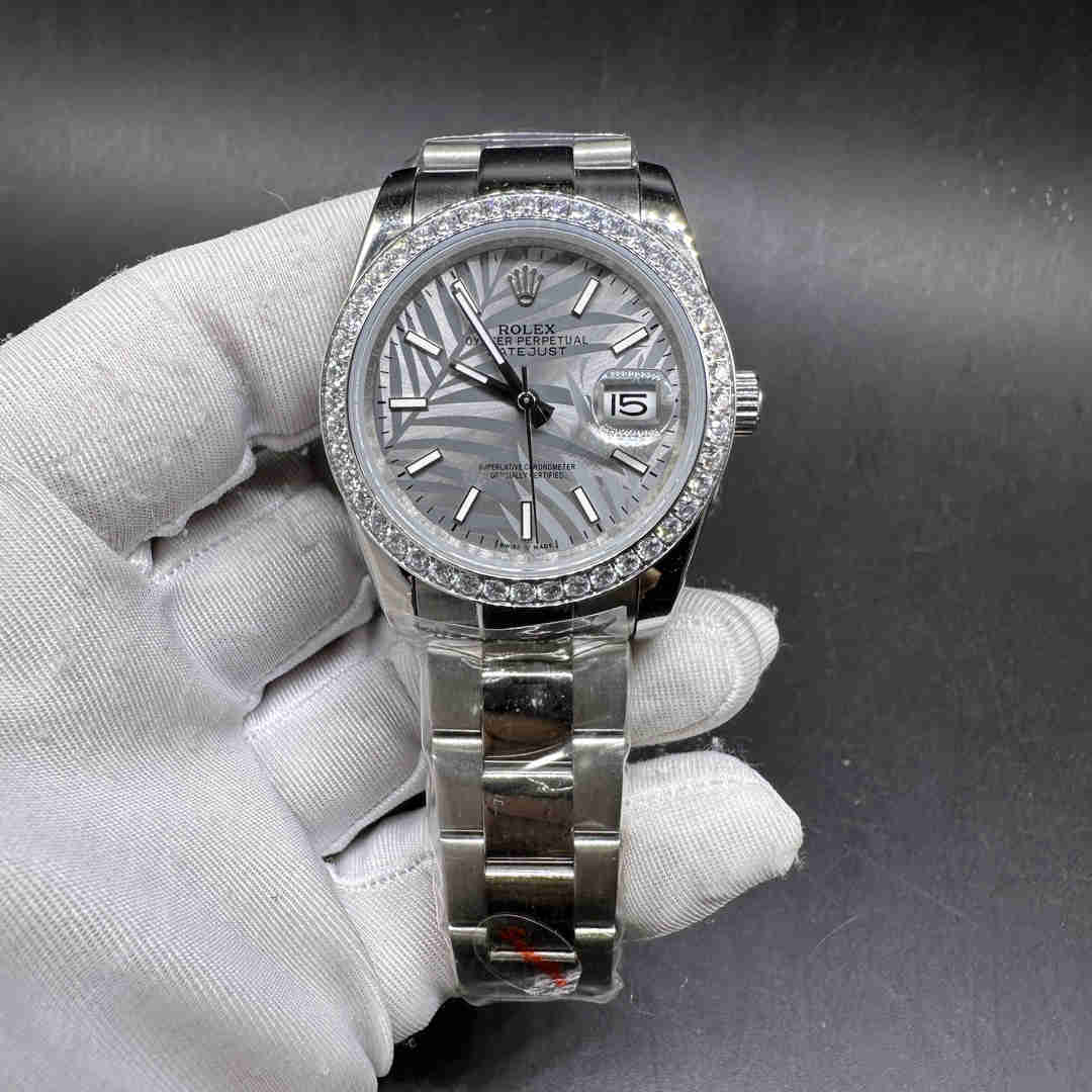 Rolex Datejust 126234 AAA steel case 36mm diamonds bezel gray Palm motif dial Oyster bracelet