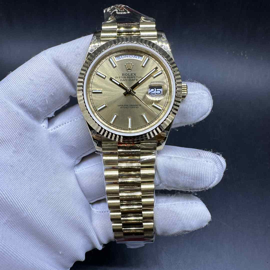 Rolex daydate 40 GS factory 2836 Yellow gold case 39.5mm Gold dial President bracelet weight 165g C68