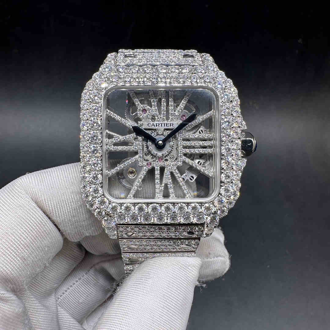 Cartier Santos TW factory Swiss quartz movement Moissanite diamonds skeleton case 38.5*40mm C+000