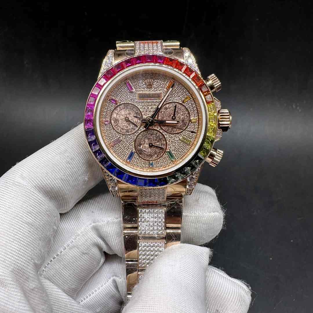 Rolex Daytona Rainbow MS factory 7750 movement Rose gold case 38.5mm Baguette bezel Diamonds index diamonds oyster bracelet  D68