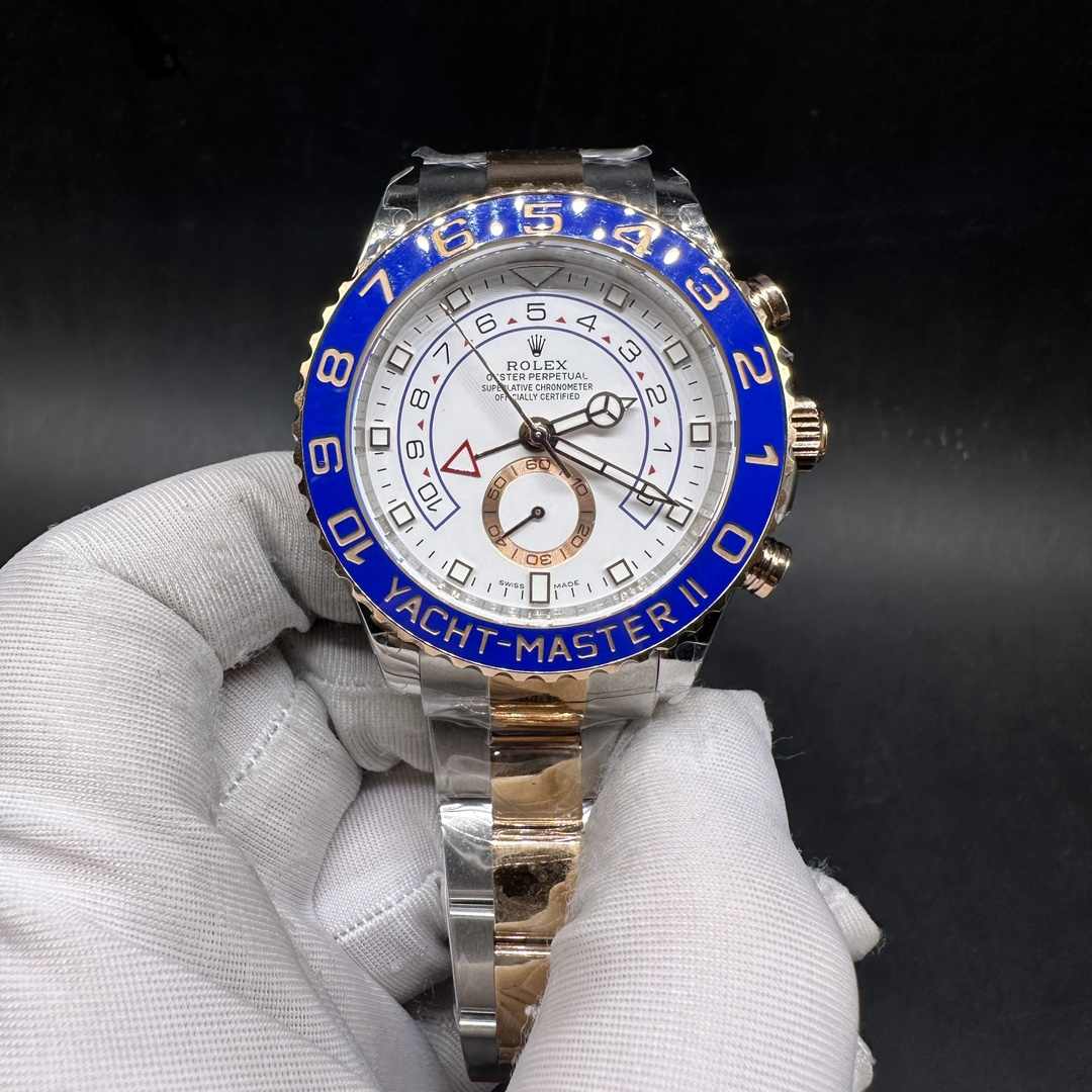 Rolex Yacht-Master II 116681 BP factory 7750 movement Rose gold two tone case 42.5mm White dial Blue ceramic bezel  C98