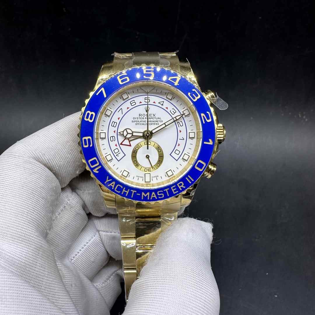 Rolex Yacht-Master II 116688 BP factory 7750 movement Yellow gold case 42.5mm White dial Blue ceramic bezel
