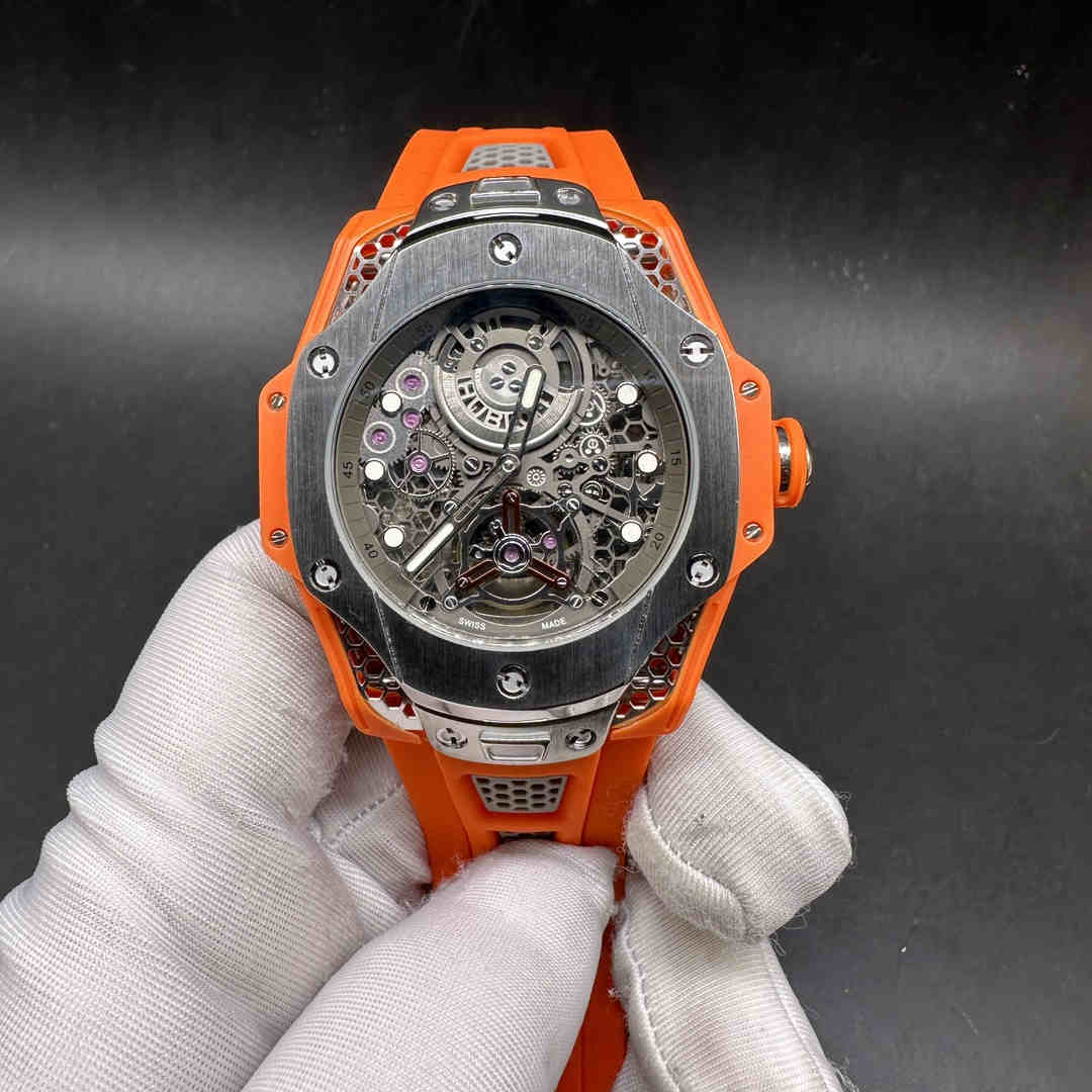 Hublot Big Bang Samuel Ross AAA+ Miyota automatic Orange case 46mm silver skeleton dial Orange rubber strap A80