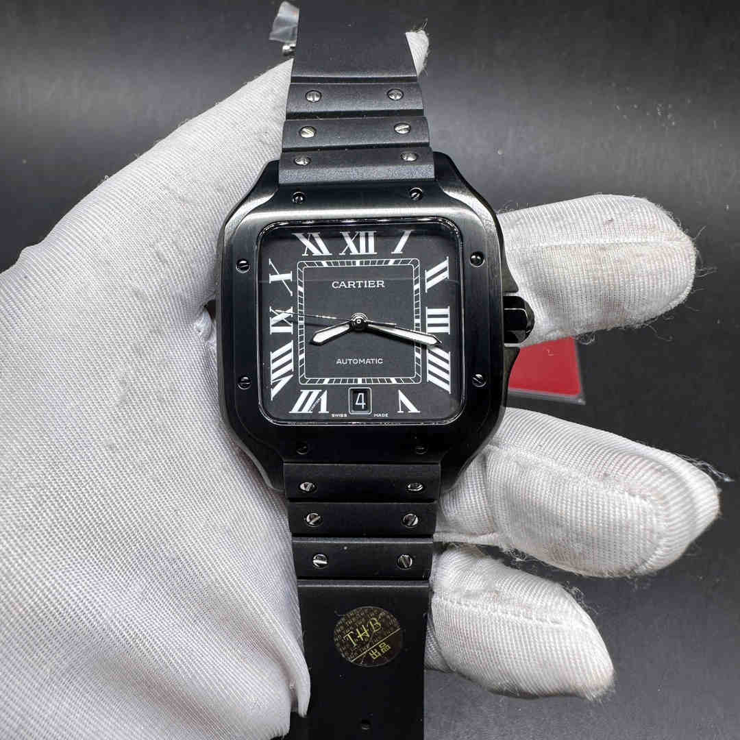 Cartier Santos THB factory Swiss ETA1847MC automatic Black case 38.5mm Black dial Black rubber SmartLink QuickSwitch strap