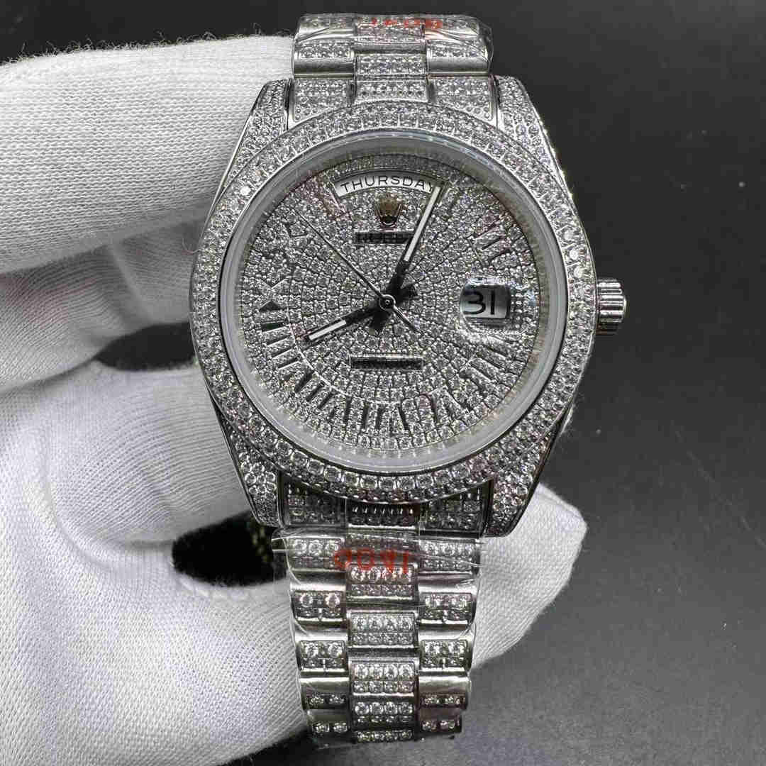 Rolex Daydate 40 CZ diamonds silver case diamonds Roman dial President bracelet AAA 2813 automatic men watch B85