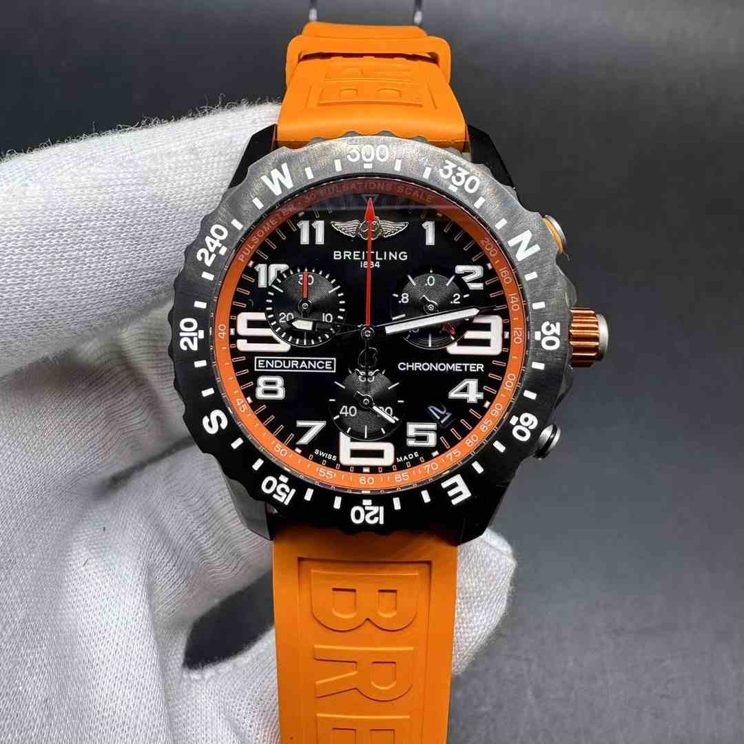 Breitling Endurance Chronometer AAA+ Battery movement Black case 45mm Black dial Orange rubber strap A50