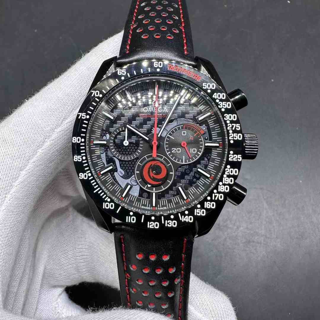 Omega Speedmaster AAA Quartz movement Black case 45mm Black leather strap  A15