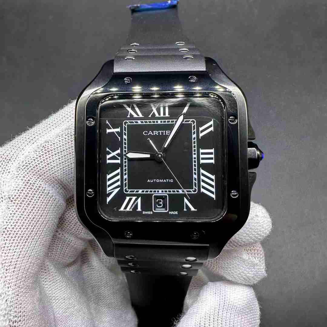 Cartier Santos AAA automatic 2813 Black steel case 38.5mm Black dial black rubber strap A15