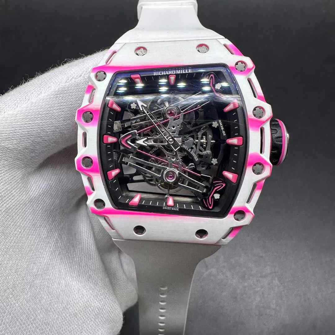 Richard Mille RM38-02 BBR Swiss Tourbillon movement White Carbon case 44*50 Skeleton dial White rubber strap 1050$