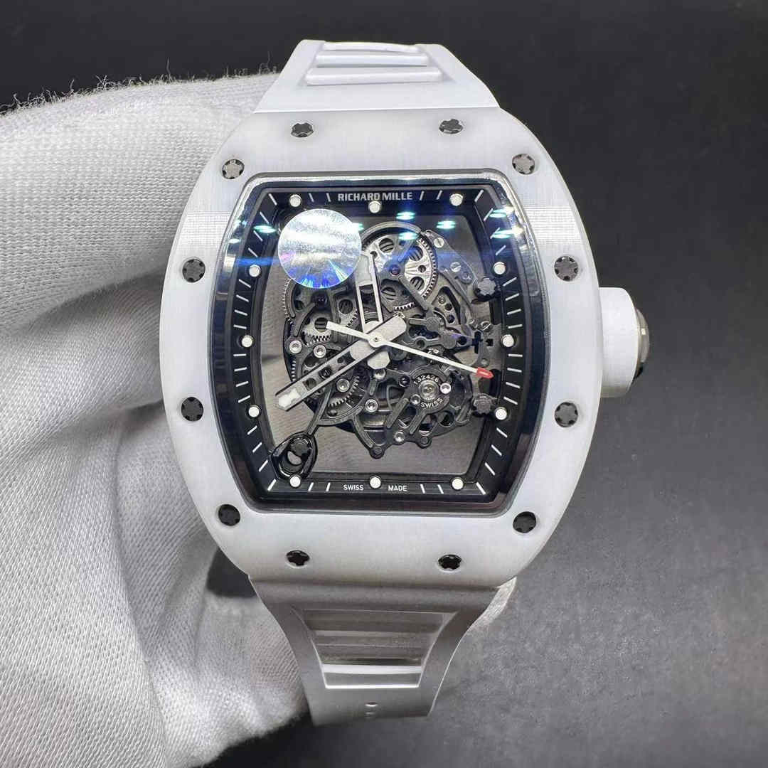 Richard Mille RM055 ZF factory RMUL2 automatic White ceramic case 43*50mm Skeleton dial White rubber strap.  D80