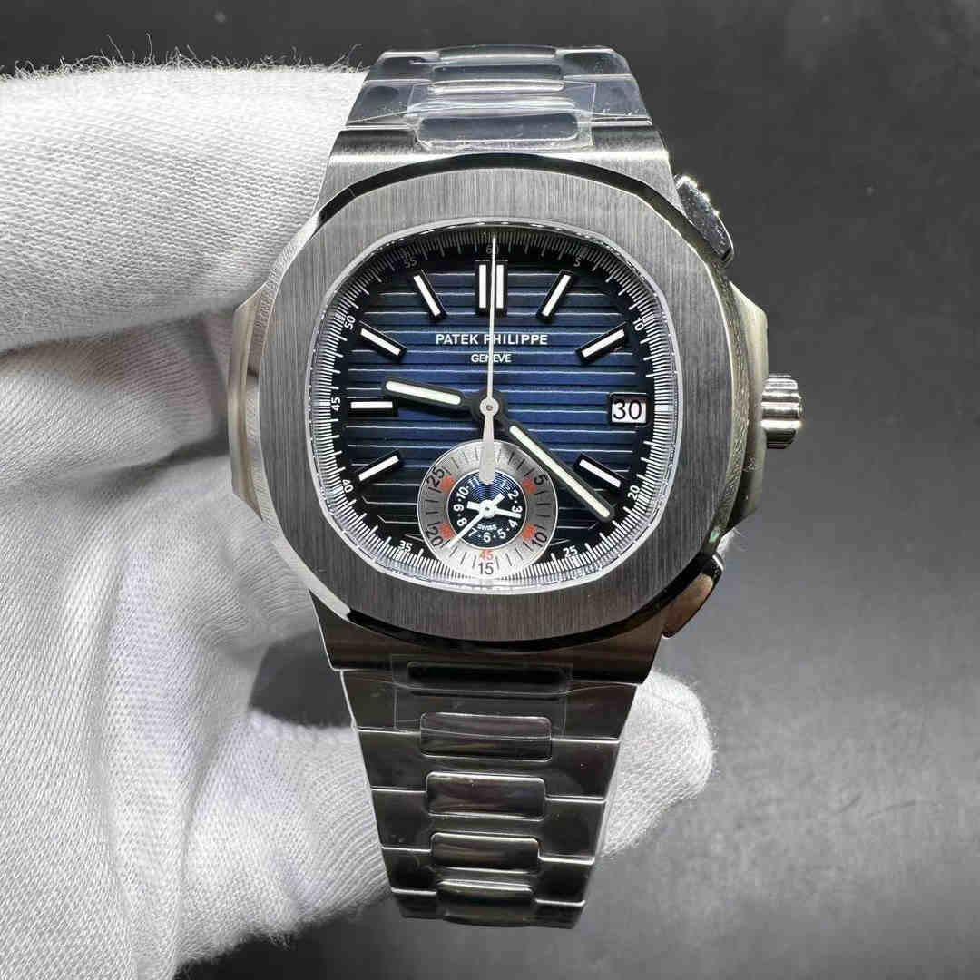 Patek Philippe Nautilus 5980 3K factory chronograph 7750 automatic Steel case 40mm Blue dial full works.  D48