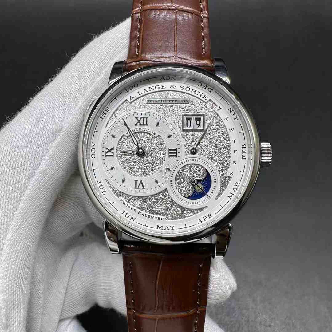 A.Lange & Sohne Glashutte Lange 1 AAA automatic 2813 automatic Steel case White dial brown leather strap.  A15