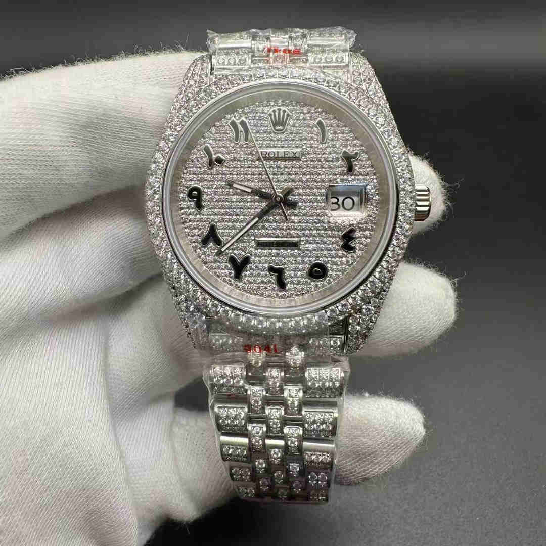 Rolex Datejust TW factory 2824 movement Swarovski diamonds Silver case 41mm Arabic dial Jubilee bracelet.  E00