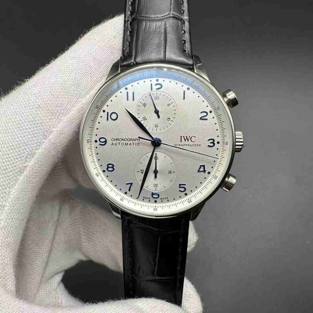 IWC Portuguese Chronograph AAA automatic 2813 movement steel case 40mm white dial Black leather strap (F029) A15