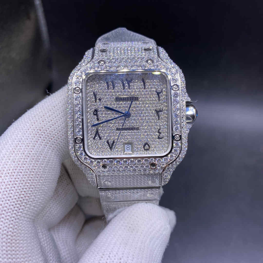 Cartier Santos Swarovski diamonds everywhere TW factory 2824 automatic Arabic diamonds dial 38.5x40mm.  F98