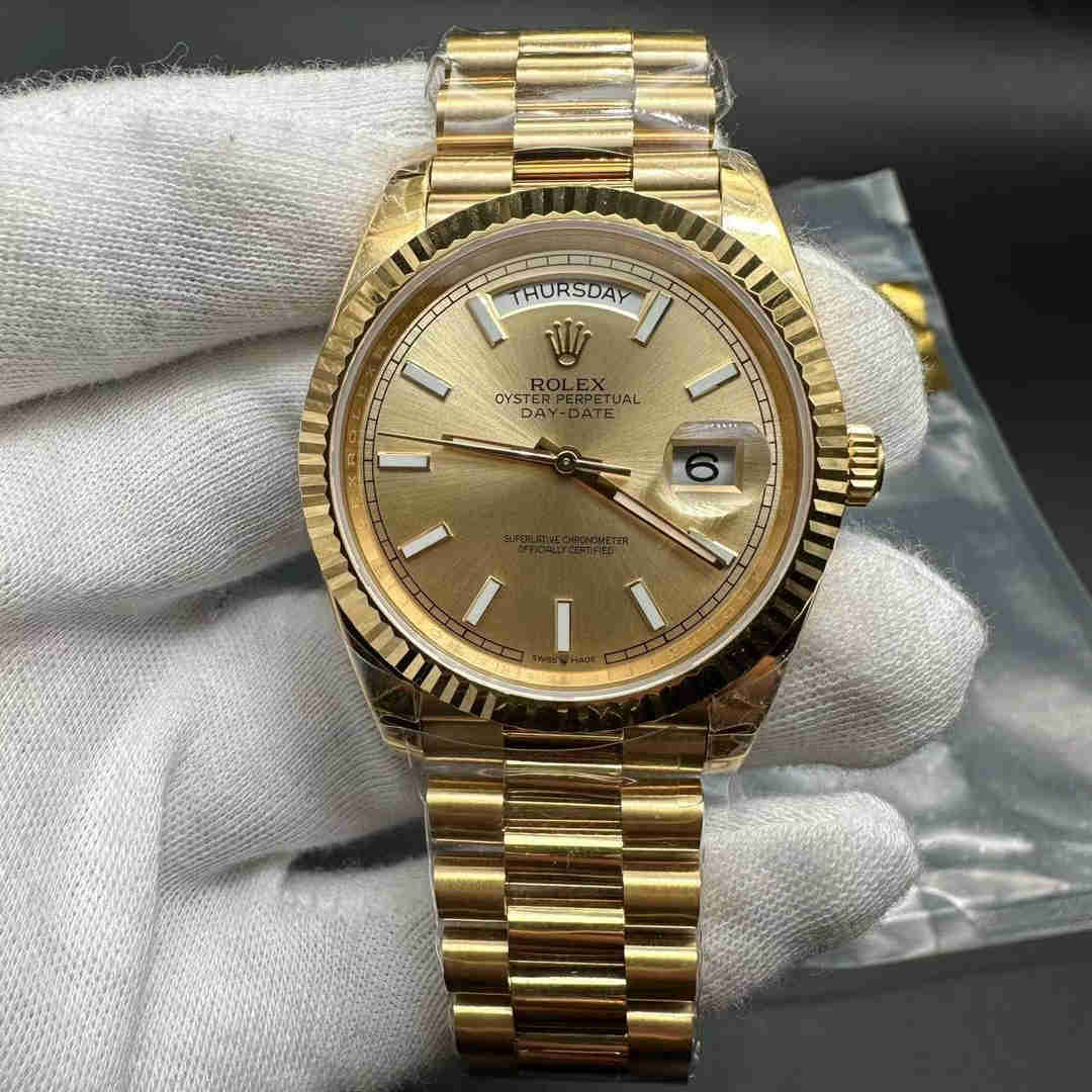 Rolex Daydate 228238 DD factory 2836 movement weight 155g gold case gold dial President bracelet.  C50