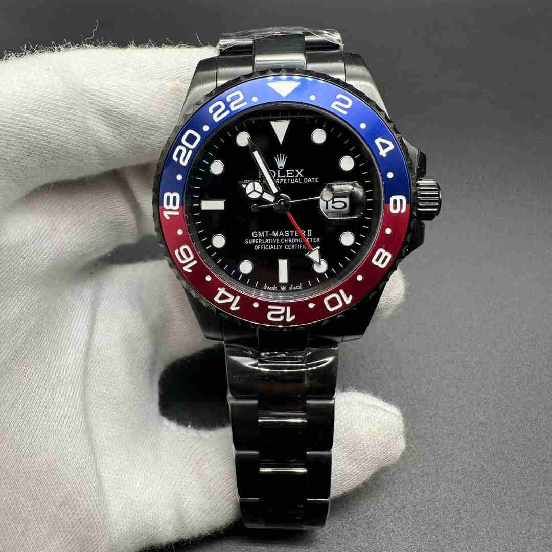 Rolex GMT-Master II AAA+ 2813 automatic Black case 43mm Black dial Red/Blue steel bezel Black oyster bracelet F044 A28