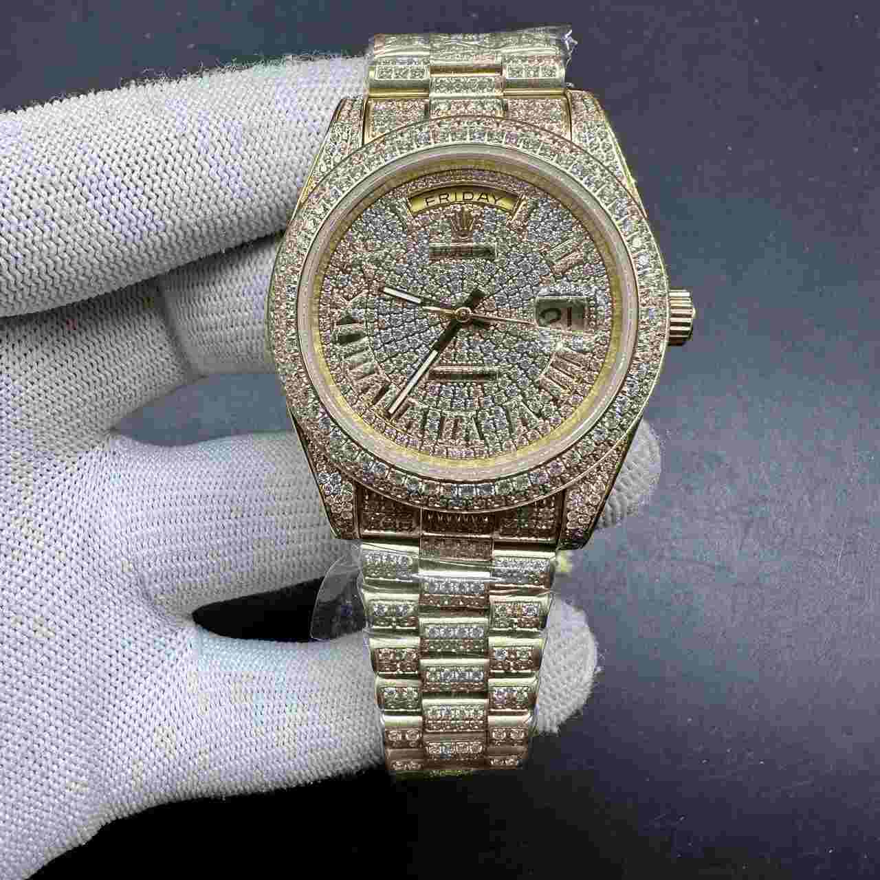 Rolex Daydate 40 CZ diamonds yellow gold case diamonds Roman dial President bracelet AAA 2813 automatic men watch B85