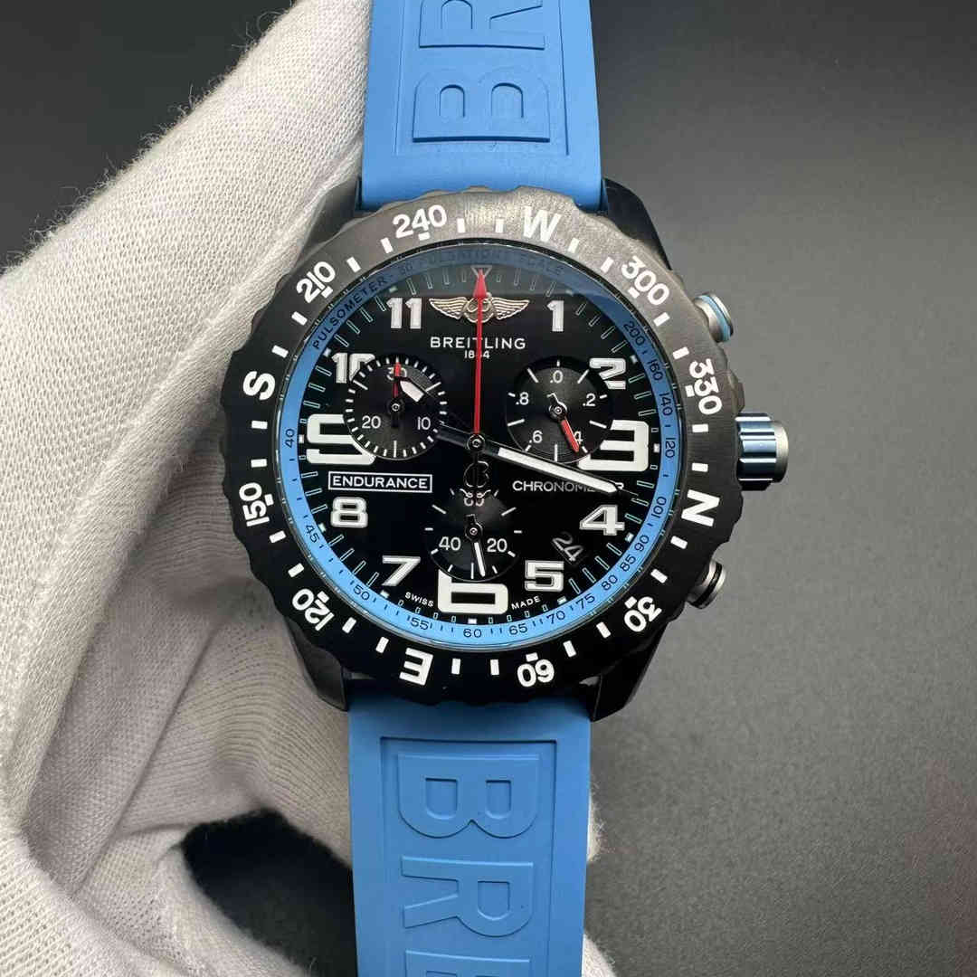 Breitling Endurance AAA+ Quartz Black case 44mm Blue rubber strap men stopwatch.  A50