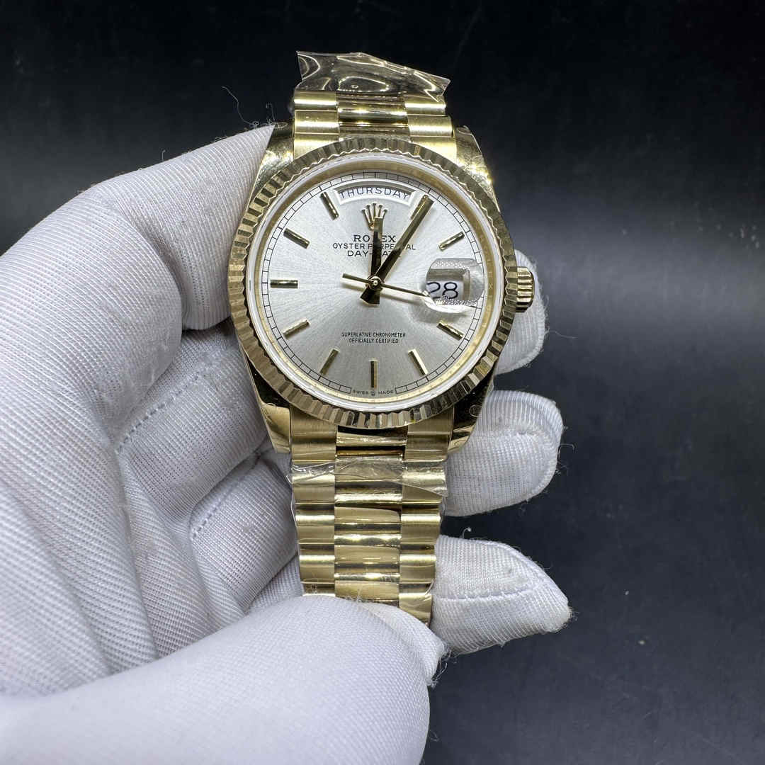 Rolex Daydate 36 BP factory 2836 movement Gold case 36mm Silver dial President bracelet  B90