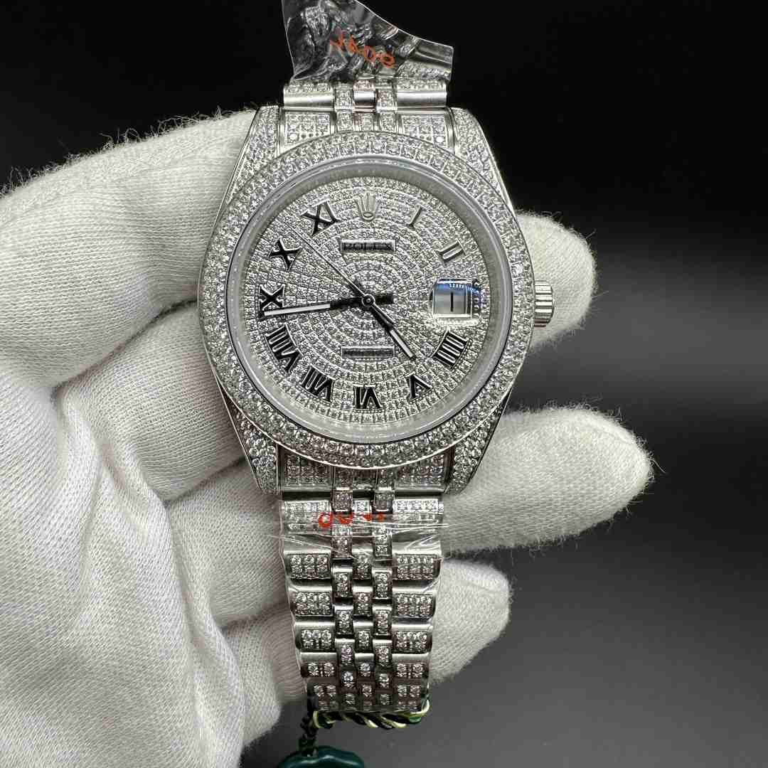 Rolex Datejust 41 AAA CZ diamonds silver Roman numbers Jubilee bracelet.  B85