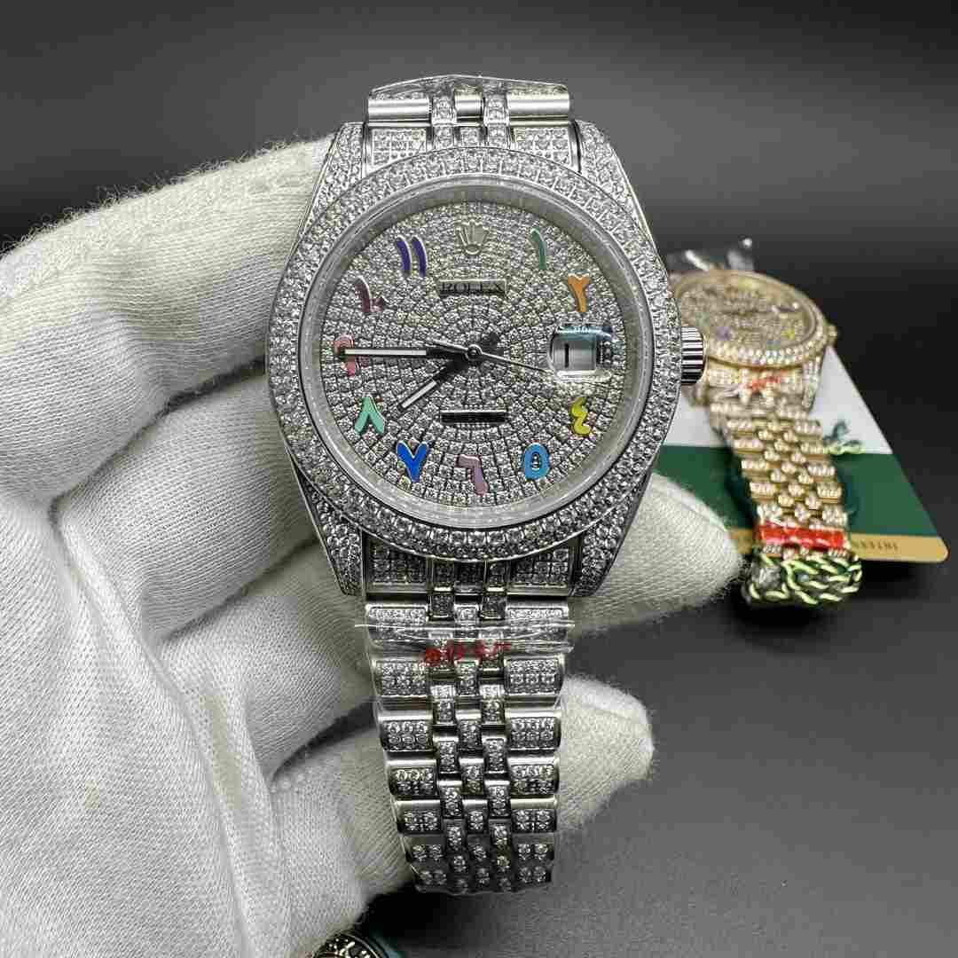 Rolex Datejust 41 AAA CZ stones Silver case Colorful Arabic numerals Jubilee Bracelet.