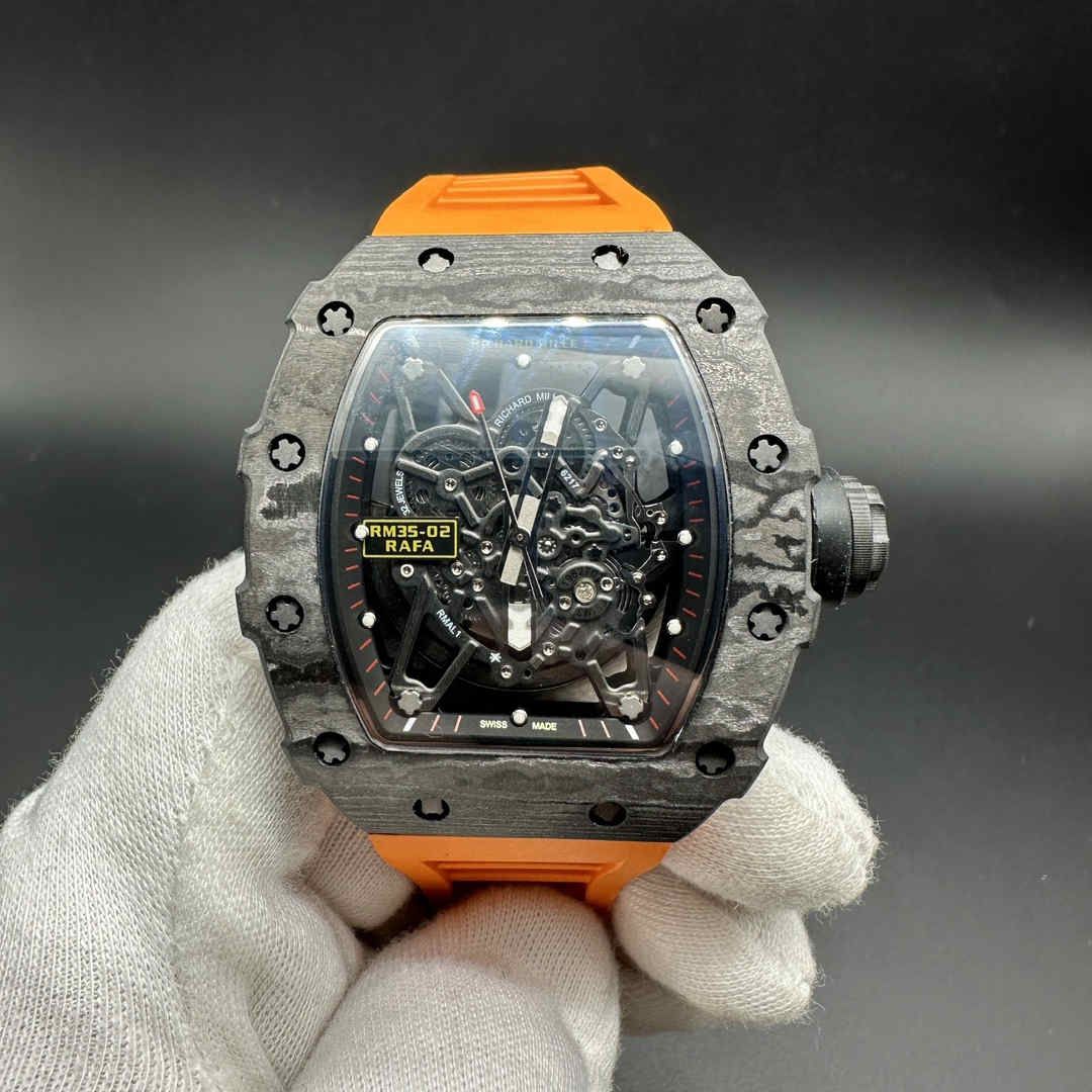 Richard Mille RM35-02 RAFA Z factory Miyota automatic Carbon case skeleton dial Orange rubber strap C25