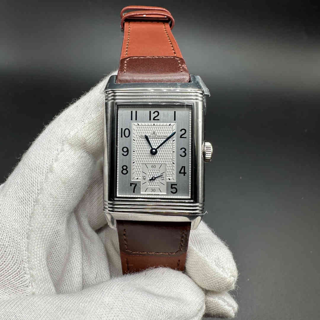 JL Grande Reverso Classic Large Duoface Small second, Manual winding 854A/2 movement, Steel case 29*49mm Silver/Black two dials brown leather strap.  C68
