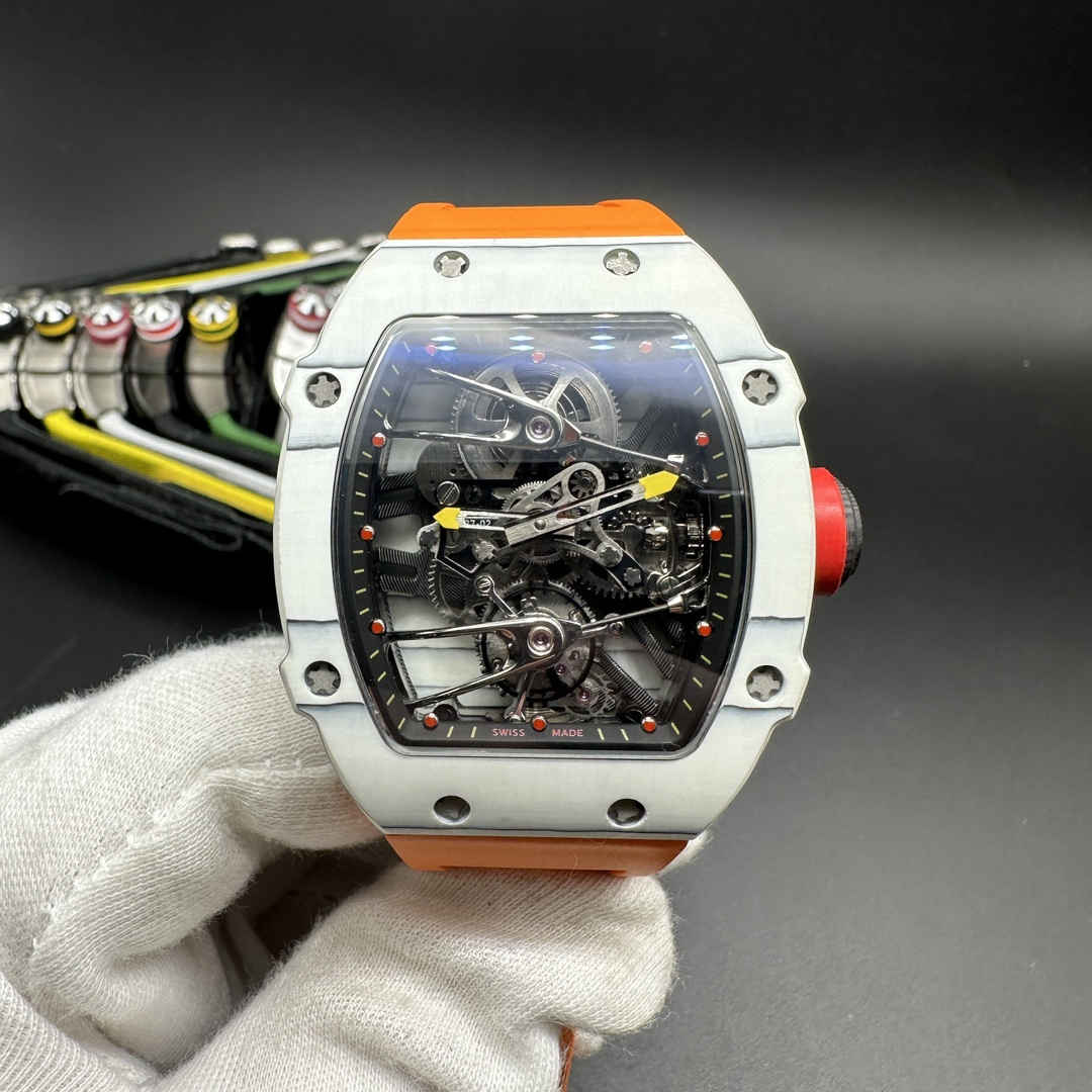 Richard Mille RM27-02 Limited Edition Rafael Nadal Real tourbillon movement White Carbon case Skeleton dial orange rubber.  968$