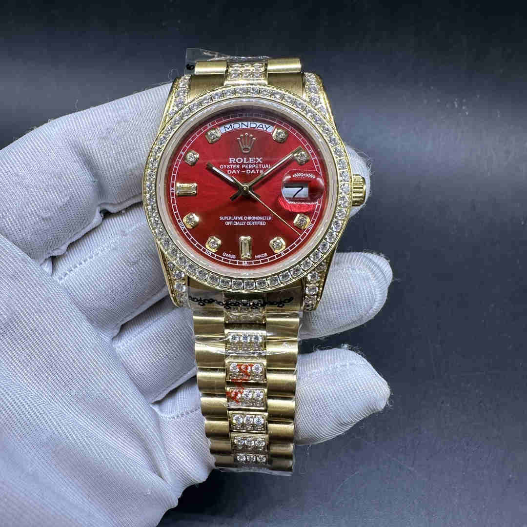 Rolex Daydate 36 AAA gold case 36mm Diamonds markers red dial diamonds President bracelet