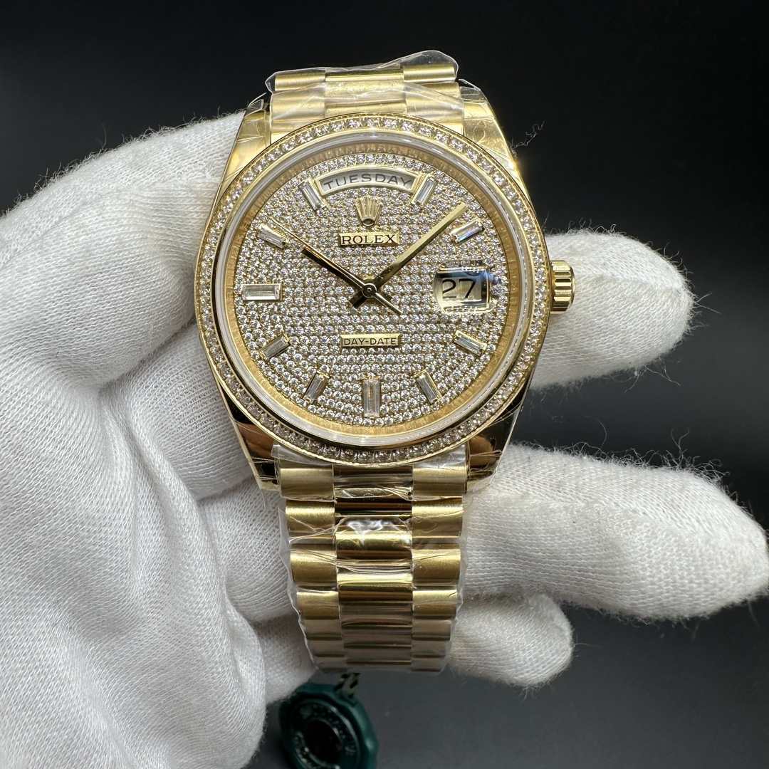 Rolex Datejust 40 GS 165g 3255 automatic Yellow gold case 39.5mm Diamonds baguette dial President bracelet high quality.  D80
