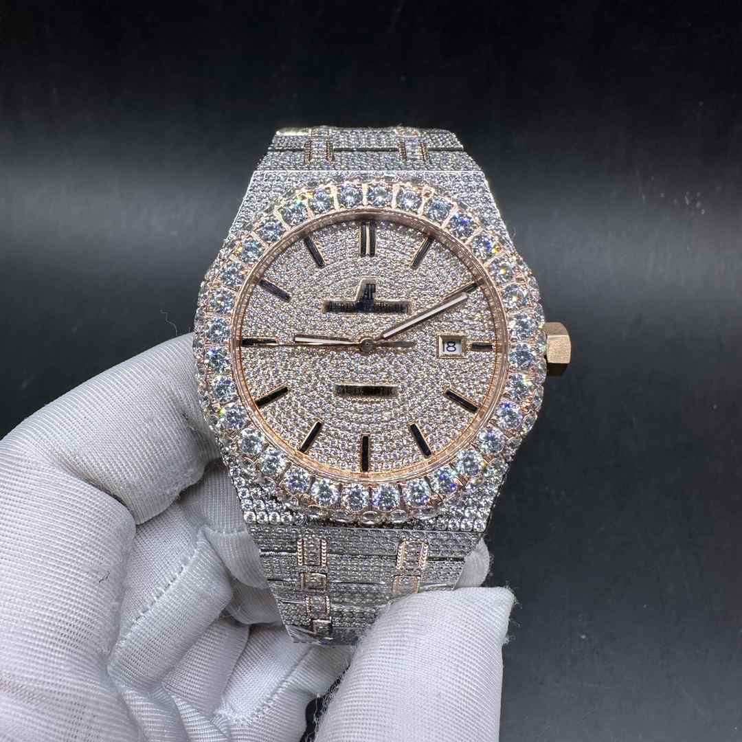 AP Royal Oak 15400 AAA+ Rose gold two tone CZ diamonds black dash numbers  C50