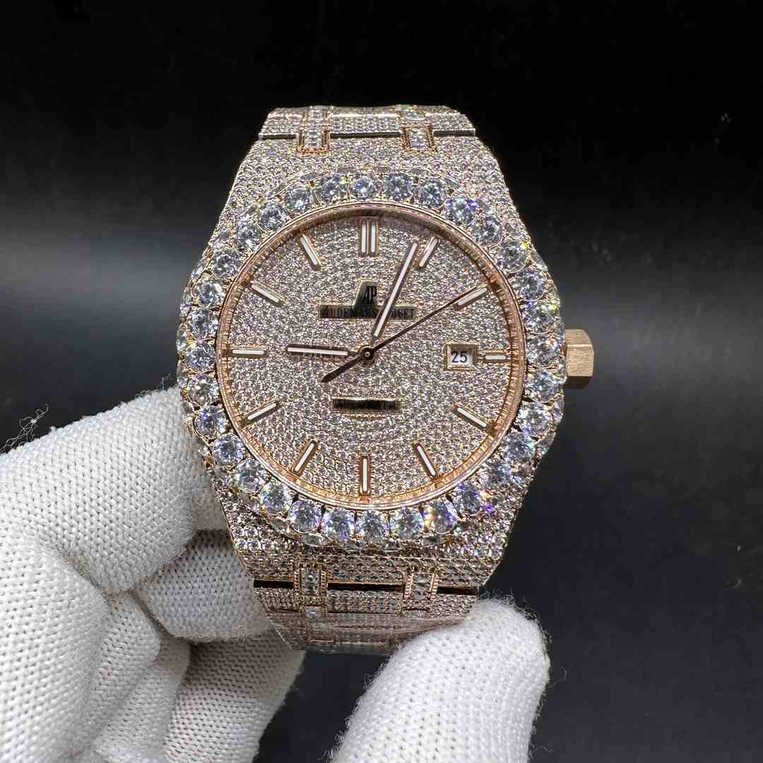 AP Royal Oak 15400 Miyota 8215 automatic Rose gold case 42mm CZ diamonds big stones bezel