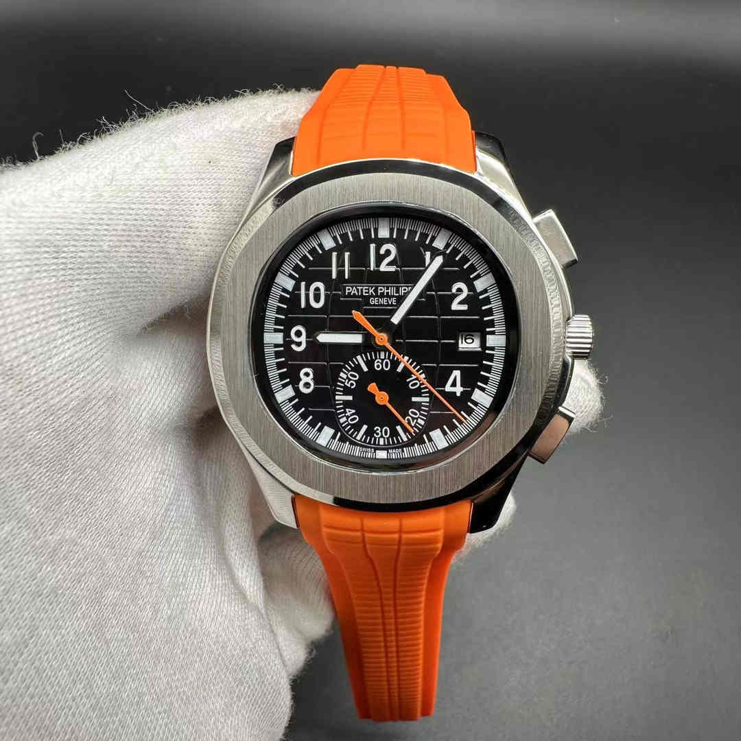 Patek Philippe AAA automatic movement Steel case 40mm Black dial Orange rubber strap. A15