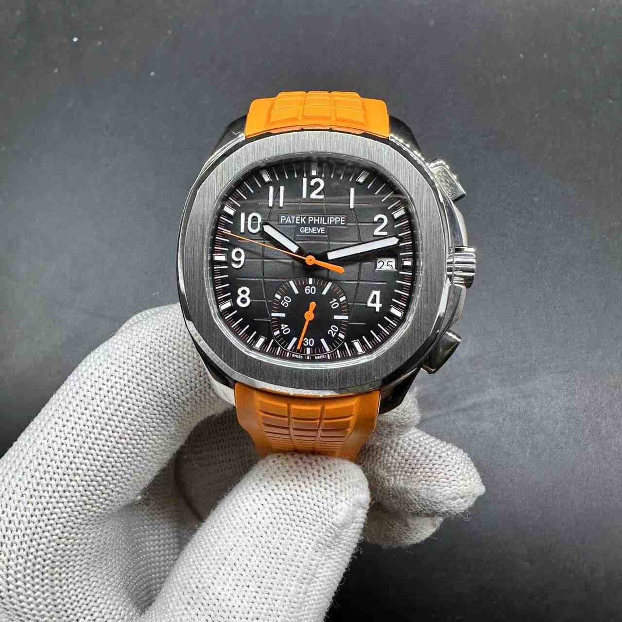 Patek Philippe Aquanaut 5968 YL factory Chronograph 7750 movement Steel case 42mm black dial Orange rubber strap.  C50