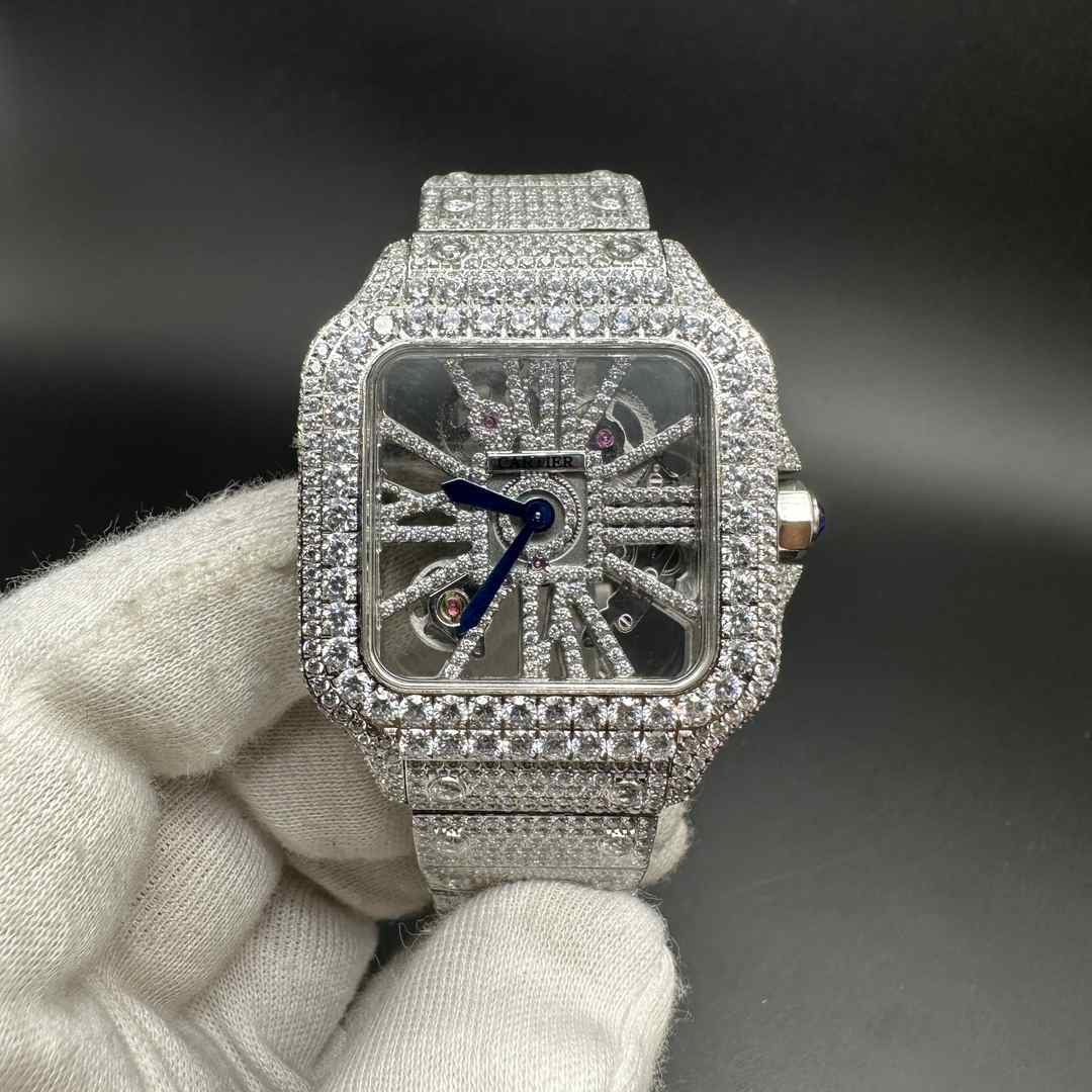 Cartier Santos skeleton full diamonds quartz battery movement. D00