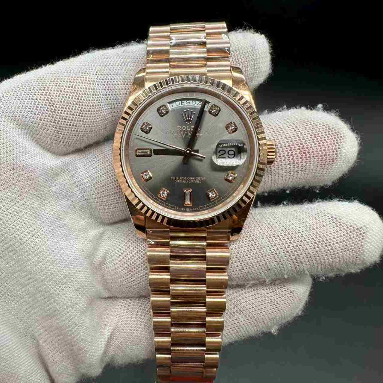 Daydate BP 2813 rose gold case 36mm gray dial president band women watch. B50