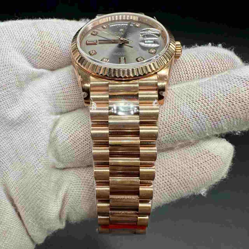 Daydate BP 2813 rose gold case 36mm gray dial president band women watch. B50