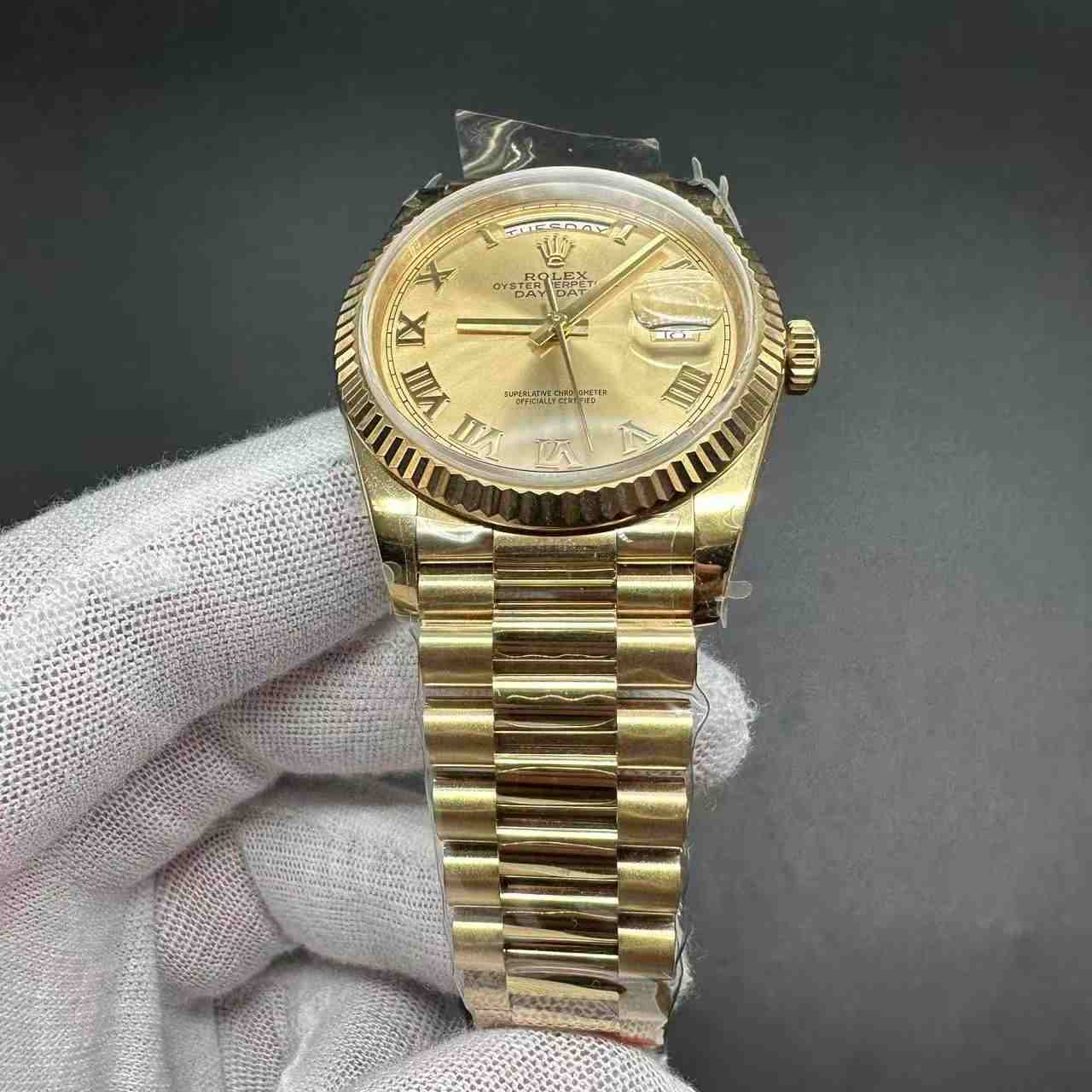 Daydate BP 2836 super clone full gold case 36mm gold dial President band women watch. C50