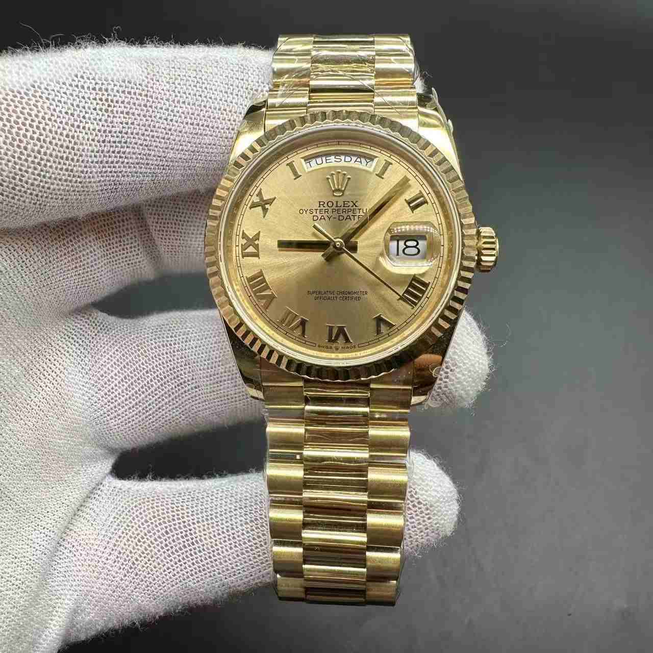 Daydate BP 2836 super clone full gold case 36mm gold dial President band women watch. C50