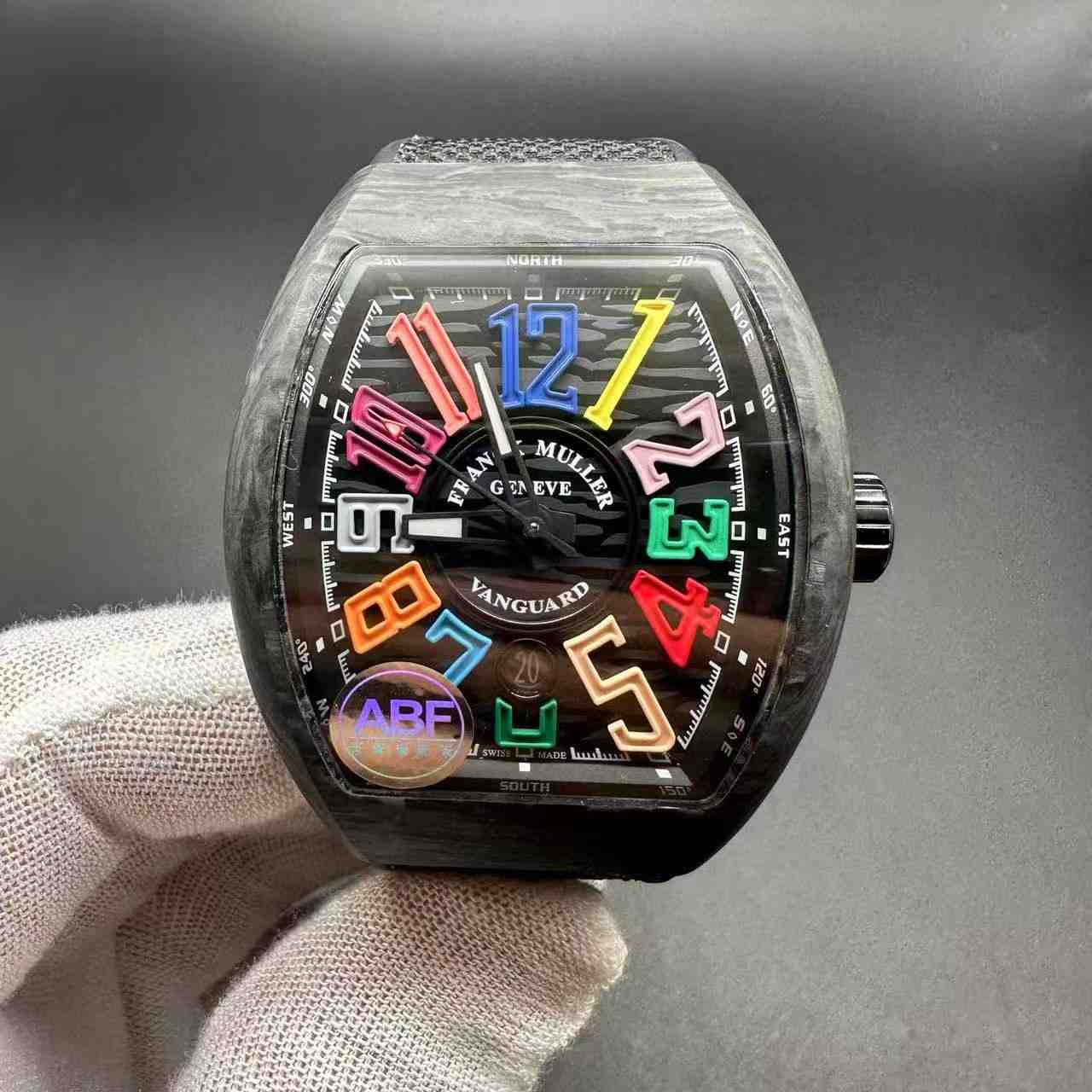 FM ABF super clone Black Carbon case colorful numbers black rubber strap. C50