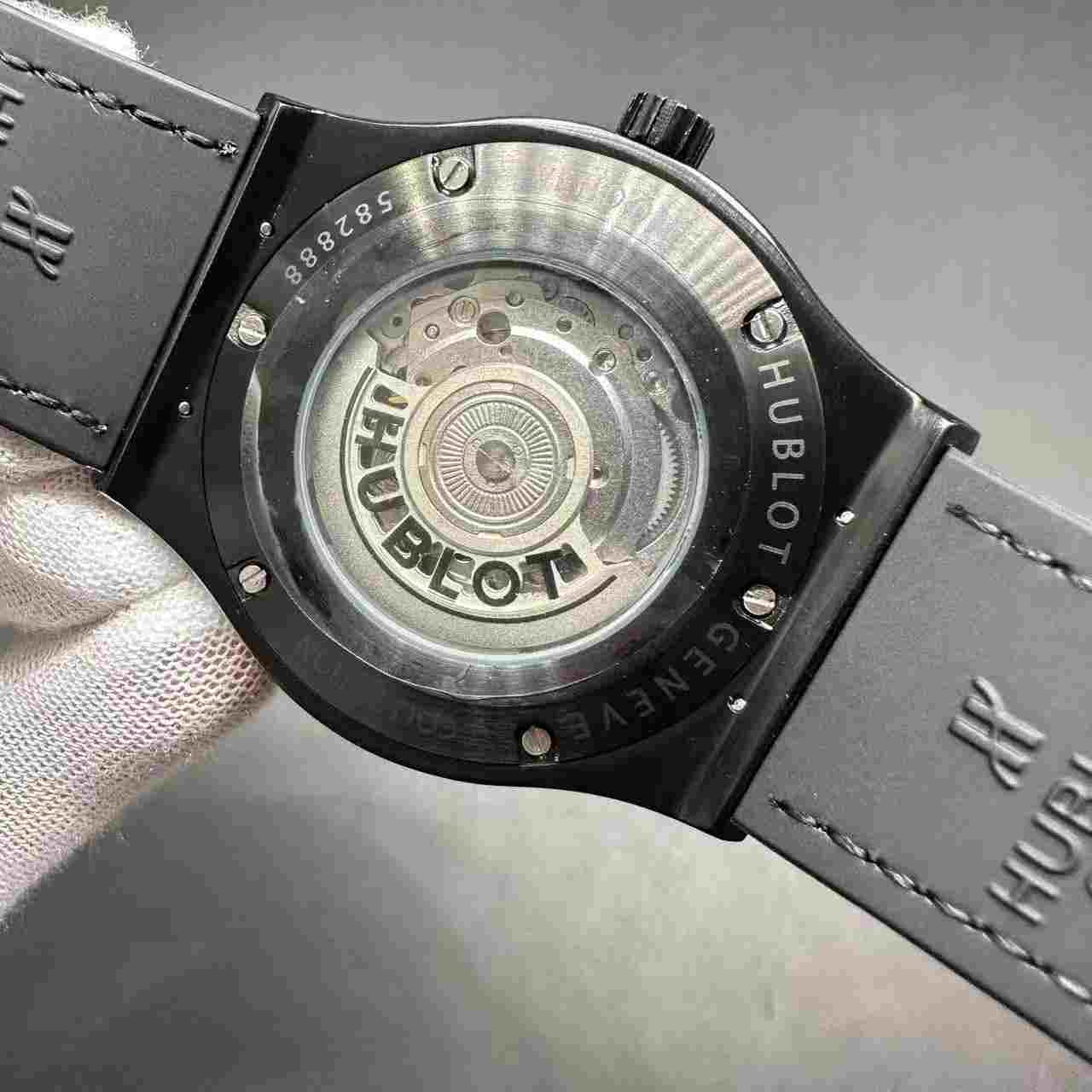 Hublot AAA+ Miyota automatic full black case gray strap. A30