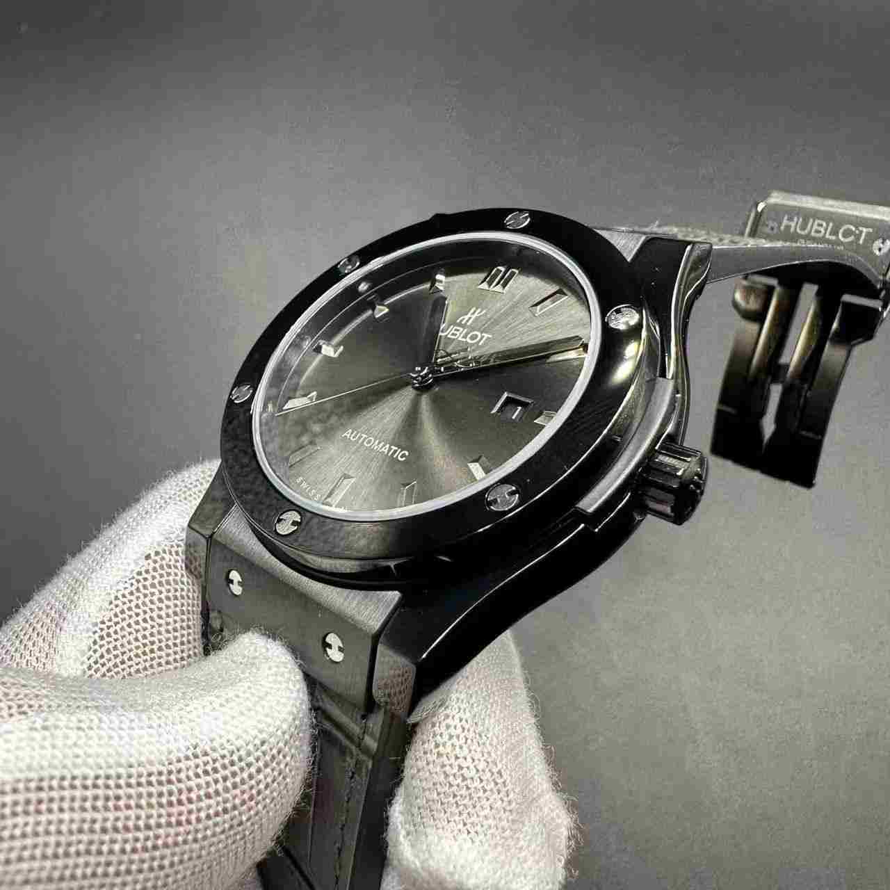 Hublot AAA+ Miyota automatic full black case gray strap. A30