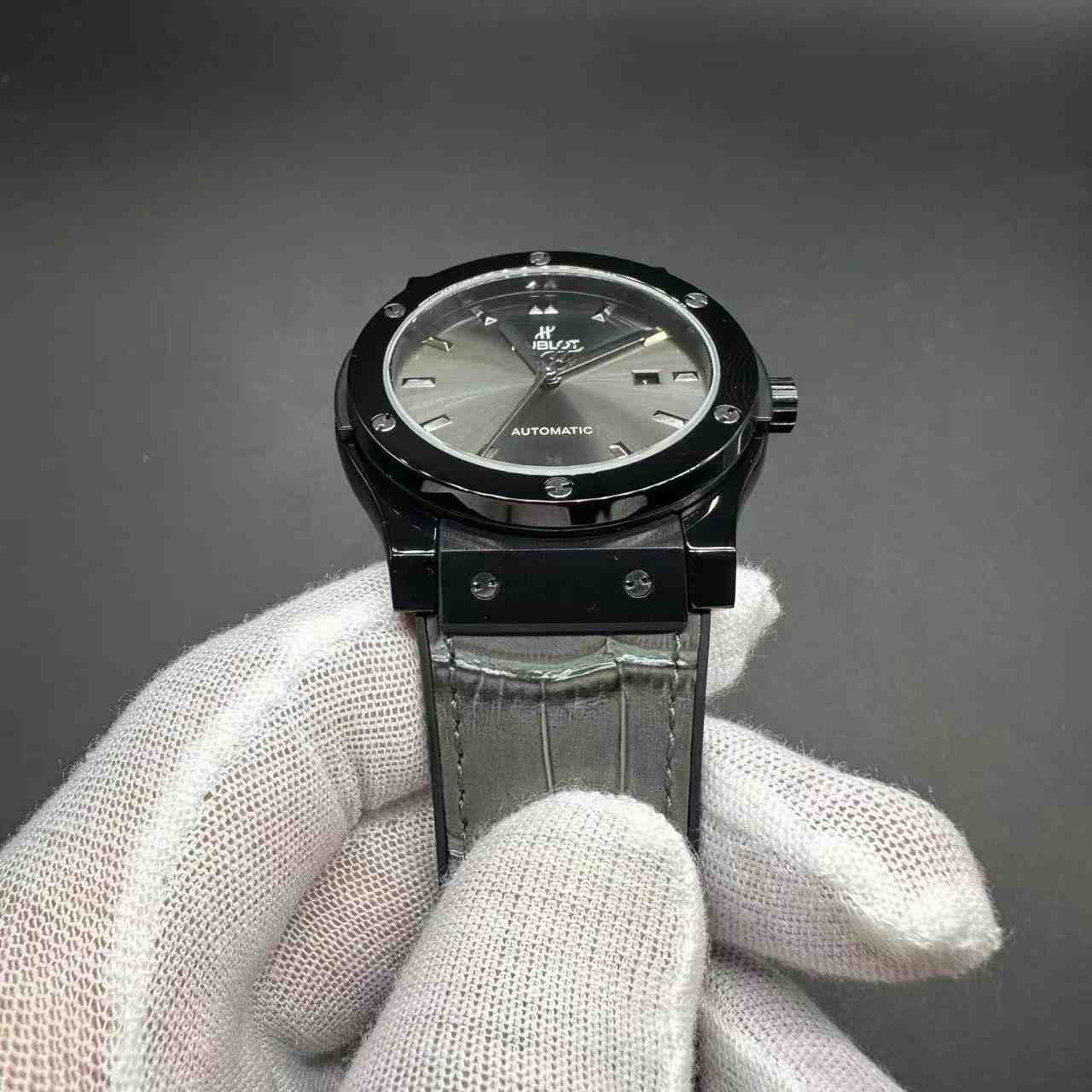 Hublot AAA+ Miyota automatic full black case gray strap. A30