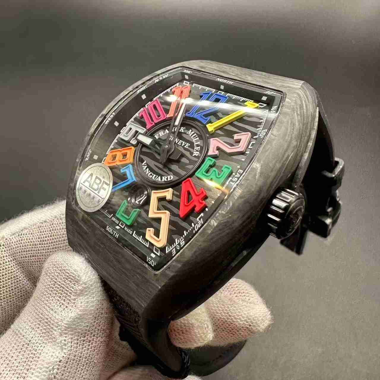 FM ABF super clone Black Carbon case colorful numbers black rubber strap. C50